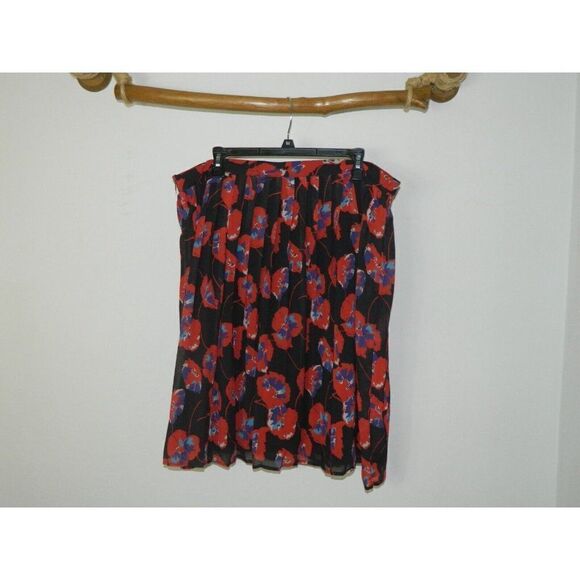 Modcloth Skirt Pleated Floral Poppy Print Chiffon Red Black A-Line Plus Size 2X - Picture 5 of 7